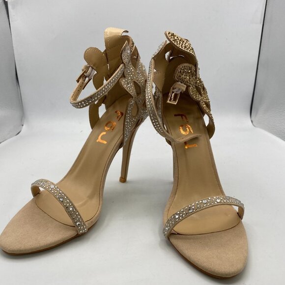 FSJ Nude Wedding Shoes Rhinestone Stiletto Heels Bridal Sandals - Picture 3 of 8